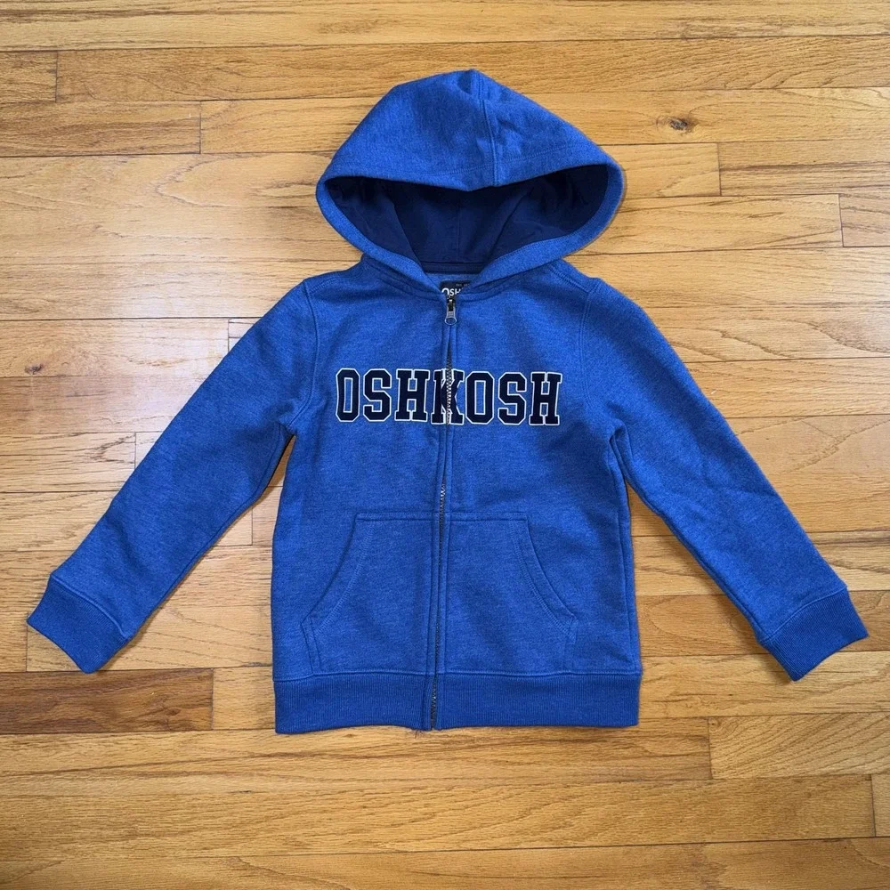 OshKosh B'gosh Hoodie Kids 6 Blue Full Zip‎ Fleece Logo Sweatshirt Athleisure